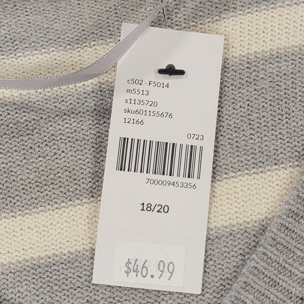 Lane Bryant Short Sleeve Sweater Top Striped Gray White Lightweight Size 18 20 - Picture 4 of 8